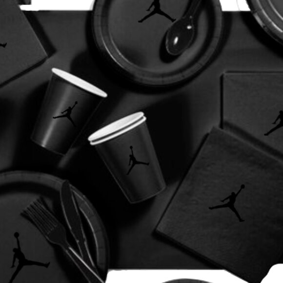 Custom shoe Paper Party Plates Set, Black, 60 Count, Basketball Theme, Jumpman - Picture 5 of 5